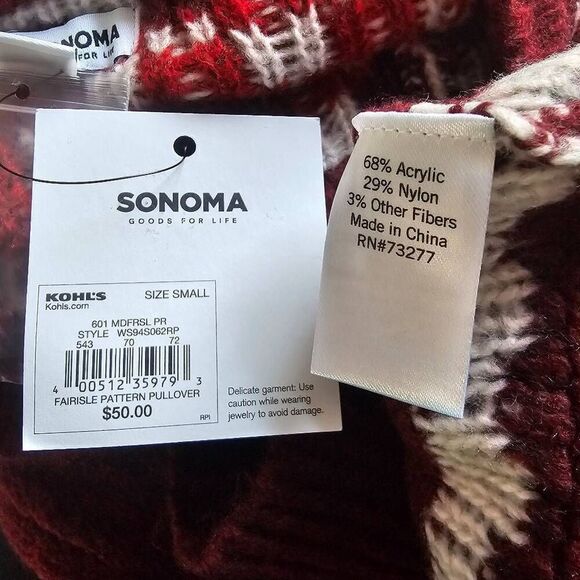 Sonoma womens Sz S dark red Fairisle Christmas sweater the super soft sweater - Picture 7 of 7